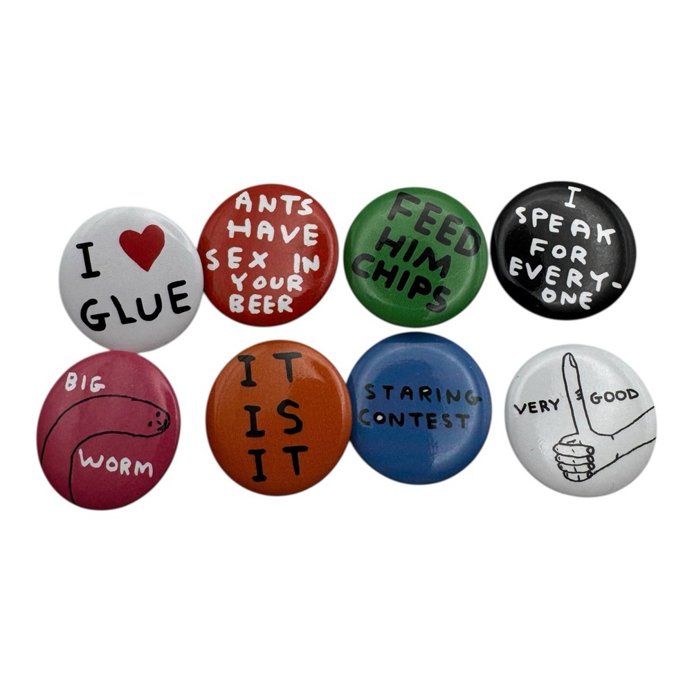 David Shrigley Shrig Shop 1” Pin Badge Set – Collection‎ 3 (8pcs)